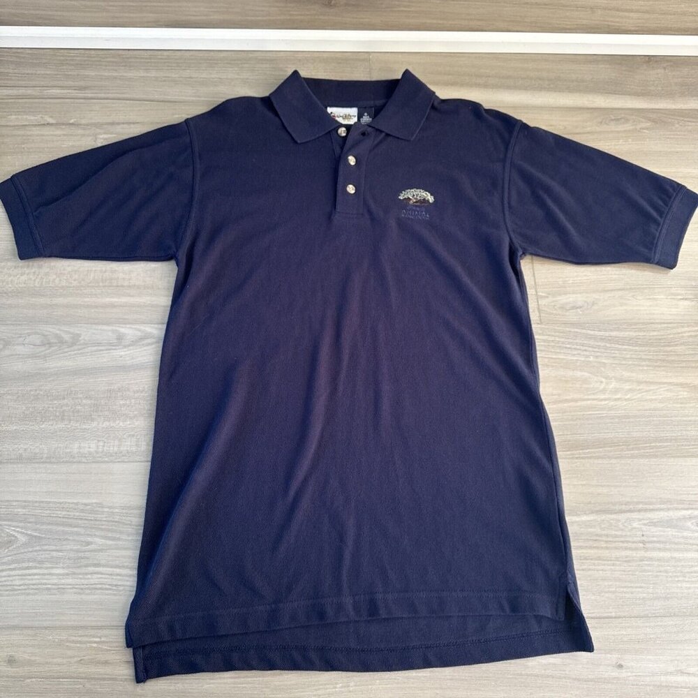 Disney Animal Kingdom Vintage Polo Shirt Mens Size SM Navy Blue Combed‎ Cotton
